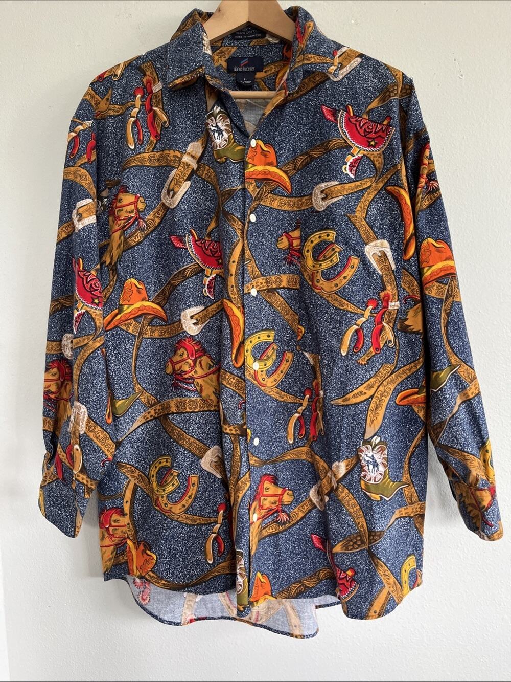 Daniel Hechter Men Sz L Western Long Sleeve Button Up Cotton Cowboy Equestrian